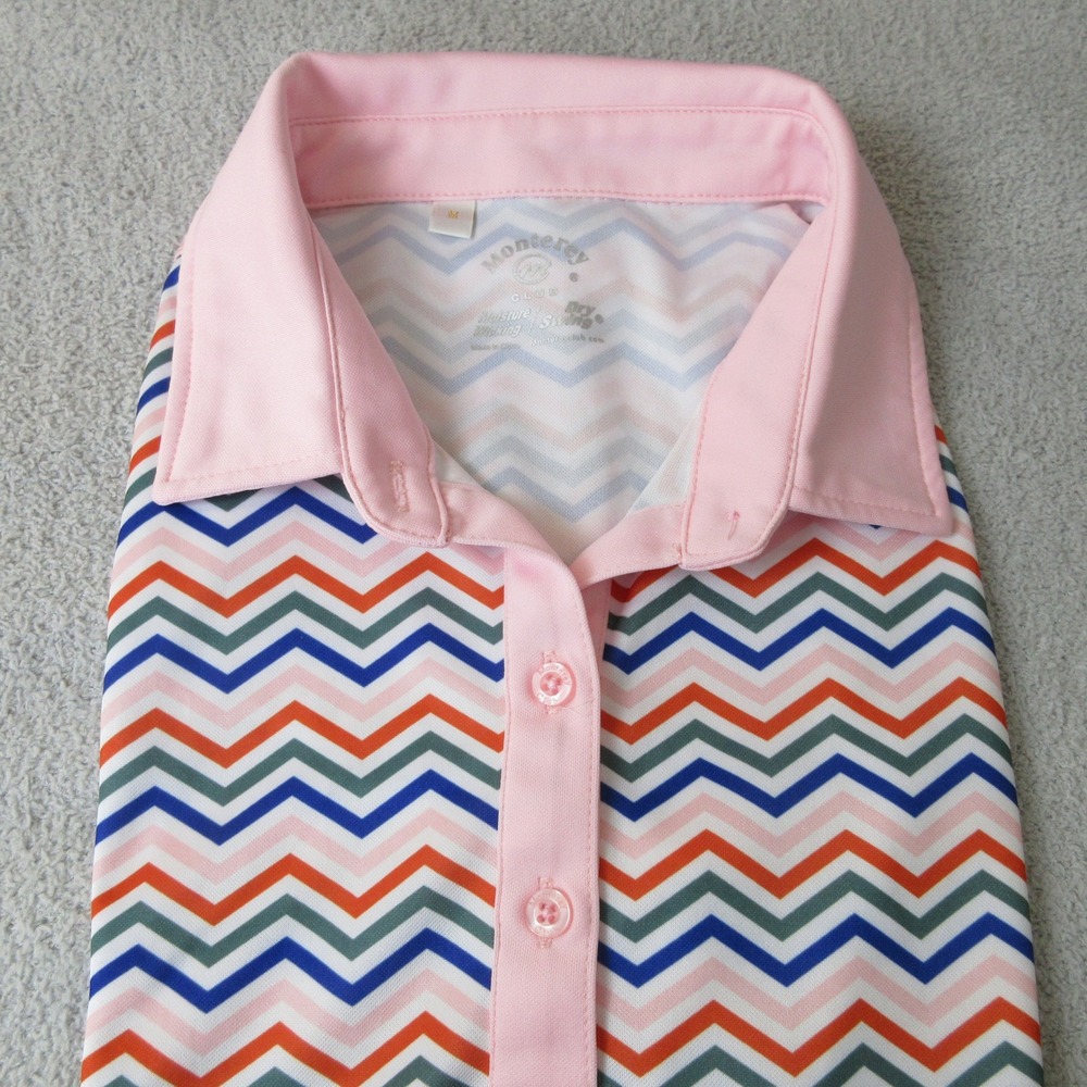 Monterey Club Womens Golf‎ Polo Shirt Sleeveless Pink Chevron Print Size M